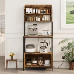 5-Tier Bakers Rack With Power Outlet, Kitchen Storage Cabinet & Coffee Bar Station With Microwave Stand Shelves -Homfan GUEST 554ae33b 6493 4e5d b279 72fcf0fcf5b7