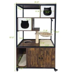 Hidden Litter Box Furniture Enclosure - Multi-Functional Cat Tree With Wheels, Hammock & Scratching Post - Wood/Metal Frame For Living Room -Homfan GUEST 57905da2 e430 4f6d 8207 0e90340c2037
