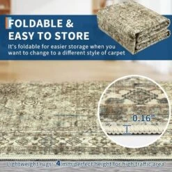 Homfan Runner Rug Washable Kitchen Runner Rug Vintage Floral Distressed Carpet Stain Resistant Throw Carpet With Non-Slip Backing Low Pile Floor Cover