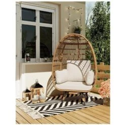 Homfan Egg Chair Wicker Outdoor Chairs, Oversize Patio Chair Rattan Lounger Chair W/ 4 Cushions & Steel Frame Stand For Indoor Outdoor Patio Backyard -Homfan GUEST 57e3b548 1a63 4b71 a36b a0c4ea3a7b41