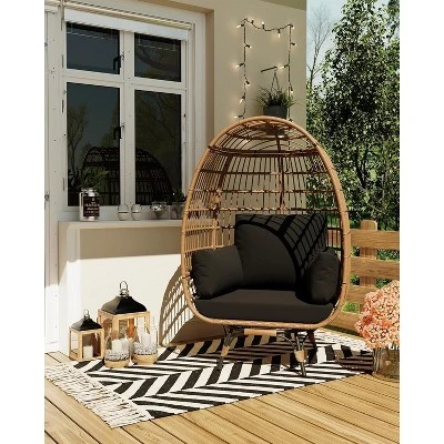 360° Swivel Patio Egg Chair Outdoor - Wicker Swivel Egg Chair Oversized Patio Lounge Chairs With Cushions, Metal Frame Stand, Black 7 360° Swivel Patio Egg Chair Outdoor - Wicker Swivel Egg Chair Oversized Patio Lounge Chairs With Cushions, Metal Frame Stand, Black - Image 5