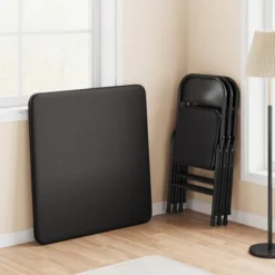 3-Piece Folding Dining Table Set For 2 – Black Faux Leather Tabletop With 2 Padded Chairs, Space-Saving Modern Square Kitchen & Dining Table -Homfan GUEST 5943f692 9516 44d1 9eba f3f9e530306d