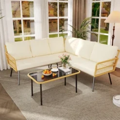 4 Pieces Patio Furniture Sets Wicker Outdoor Sectional L-Shaped With Cushions & Side Table And Chairs Set,Backyard,Porch, Beige 12 4 Pieces Patio Furniture Sets Wicker Outdoor Sectional L-Shaped With Cushions & Side Table And Chairs Set,Backyard,Porch, Beige -Homfan GUEST 5ade76bb 1d83 4046 b348 a4254a86a685