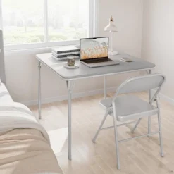 3-Piece Folding Dining Table Set For 2 – Gray Faux Leather Tabletop With 2 Padded Chairs, Space-Saving Modern Square Kitchen & Dining Table -Homfan GUEST 5b48c248 0595 40ec 9e9e 5d41ca11a055