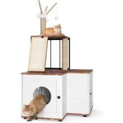 Cat Litter Cabinet, Cat Litter Box Enclosure With Scratching Post, Hanging Balls, 2-in-1 L-Shaped Corner Cat Litter Box With Storage Cabinet -Homfan GUEST 5e1cf0f0 f4e3 425c b1c6 577b1b719fac