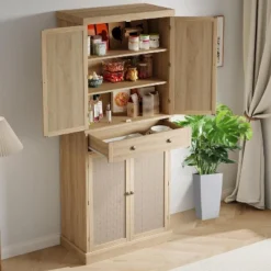 72" Wooden Tall Pantry Cabinet, Kitchen Pantry Storage Cabinets With 4 Door & 4 Adjustable Shelves And A Drawer For Kitchen, Dining Room, Wood -Homfan GUEST 5e8cdaa0 413f 4651 aa60 51aa2d085ed4