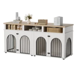 Double Dog Crate Furniture 71" Dog Kennel Furniture For 2 Medium Dogs, Heavy Duty Dogs Cage XL Dogs House W/3 Storage Shelves, Large Puppy Crates -Homfan GUEST 60610498 ac28 4f71 827c 61ef2566ee5e