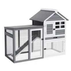 2-Tier Rabbit & Chicken Cage - Weatherproof, 4 Doors, Ramp, Pull-Out Tray For Pets
