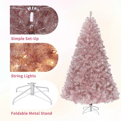 Pre-Lit Rose Gold Christmas Tree — 150 Warm White LEDs, Sparkling Tinsel, Sturdy Metal Stand, Indoor Holiday Accent 5 Pre-Lit Rose Gold Christmas Tree — 150 Warm White LEDs, Sparkling Tinsel, Sturdy Metal Stand, Indoor Holiday Accent - Image 4