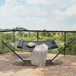 2-Person Hammock With Iron Stand - 475Lb Capacity, Portable, Polyester Net & Cotton Cushion For Garden & Camping -Homfan GUEST 61614afe 26e6 4f20 9bc5 20ee8e46d264
