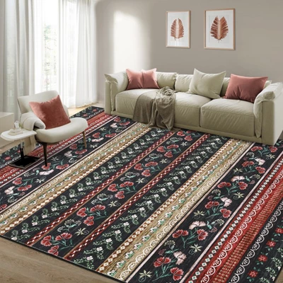 Area Rug For Living Room, Low Pile, High Traffic Indoor Carpet, Modern Floral, Fade-Resistant, Non-Slip, Contemporary Boho Rug For Baby Room 5 Area Rug For Living Room, Low Pile, High Traffic Indoor Carpet, Modern Floral, Fade-Resistant, Non-Slip, Contemporary Boho Rug For Baby Room - Image 3