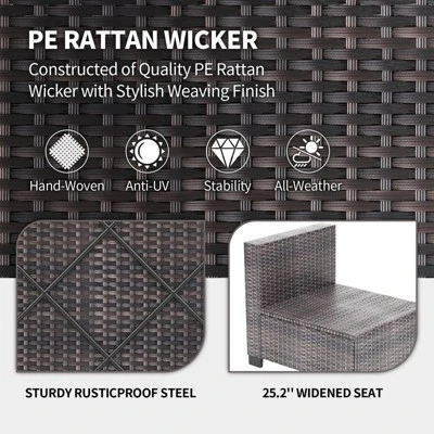 7-Piece Outdoor Patio Furniture Set, All-Weather Wicker Sectional Sofa With Cushions & Coffee Table, Rattan Set For Garden, Porch, Balcony 8 7-Piece Outdoor Patio Furniture Set, All-Weather Wicker Sectional Sofa With Cushions & Coffee Table, Rattan Set For Garden, Porch, Balcony - Image 6