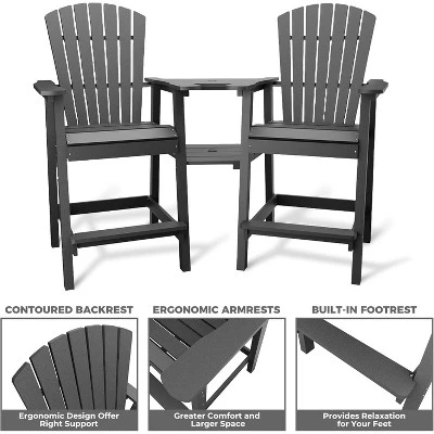 Outdoor Tall Adirondack Chairs Set Of 2 HDPE, Paio Adirondack Barstools With Connecting Tray, For Deck, Backyard, Balcony 7 Outdoor Tall Adirondack Chairs Set Of 2 HDPE, Paio Adirondack Barstools With Connecting Tray, For Deck, Backyard, Balcony - Image 5