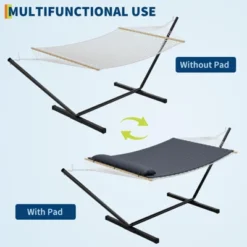 2-Person Hammock With Iron Stand - 475Lb Capacity, Portable, Polyester Net & Cotton Cushion For Garden & Camping -Homfan GUEST 62ea47a4 bde7 47e7 920a f0255f4f2d31