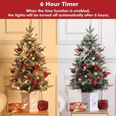3ft Small Christmas Tree Pre-Lit Artificial Christmas Tree With 78 Led Lights, Snow Flocked Xmas Tree W/Base, Timer Function, Battery Operated 7 3ft Small Christmas Tree Pre-Lit Artificial Christmas Tree With 78 Led Lights, Snow Flocked Xmas Tree W/Base, Timer Function, Battery Operated - Image 5