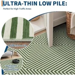 Kitchen Runner Rug Washable Non-Slip, Modern Geometric Green Low Pile Carpet For Hallway Bathroom Bedroom, Foldable Striped Floor Mat -Homfan GUEST 633ec0c2 993b 4429 ac3f e8f5f7f4f17f