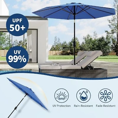 Homfan 9Ft Patio Umbrella - 8 Sturdy Ribs Outdoor Table Umbrella With Crank Lift & Push Button Tilt - Market Umbrella For Pool, Deck, Yard, Garden 4 Homfan 9Ft Patio Umbrella - 8 Sturdy Ribs Outdoor Table Umbrella With Crank Lift & Push Button Tilt - Market Umbrella For Pool, Deck, Yard, Garden - Image 2