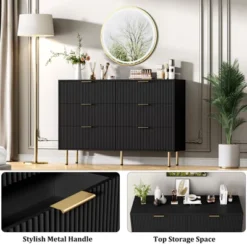 Fluted 6 Drawers Dresser For Bedroom,Wooden Chest Of Drawers,Modern Storage Dressers For Living Room, Closet, Hallway -Homfan GUEST 6402fb34 cbe9 42e6 99a8 dc32f979f953