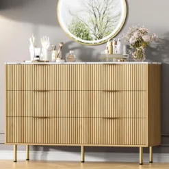 Fluted 6 Drawers Dresser For Bedroom,Wooden Chest Of Drawers,Modern Storage Dressers For Living Room, Closet, Hallway -Homfan GUEST 64944d84 efce 4443 97f7 f07eea723019
