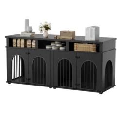 Double Dog Crate Furniture 71" Dog Kennel Furniture For 2 Medium Dogs, Heavy Duty Dogs Cage XL Dogs House W/3 Storage Shelves, Large Puppy Crates -Homfan GUEST 6516921c 9655 4b54 abd9 2154e78a588c