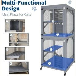 68'' Wooden Catio - 4-Tier Outdoor Cat Enclosure For Multiple Cats, Waterproof Shelter W/ 4 Platforms, 2 Sliding Doors & Scratching Post -Homfan GUEST 6644bbfa 81af 4ee7 9549 761b08989a1c