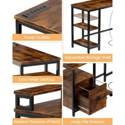 67" L Shaped Computer Desk With Drawers, Reversible Home Office Desk With Power Outlet, Adjustable Shelf And Mobile CPU Stand, Gaming Desk -Homfan GUEST 6828482a 425b 4a9f ba44 d14c15a5adeb