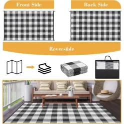 Waterproof Outdoor Rug Uv Resistant Plastic Straw Rug Modern Checkerboard Reversible Plaid Camping Carpet Picnic Mat For Beach, Backyard -Homfan GUEST 6941e6b9 30bd 45a5 87f5 c39114227533