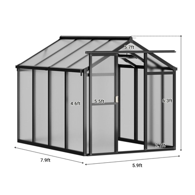 Greenhouses For Outside, Polycarbonate Greenhouse With Aluminum Frame, Lockable Door And Ajustable Roof Vent For Backyard, Green Houses For Outside 6 Greenhouses For Outside, Polycarbonate Greenhouse With Aluminum Frame, Lockable Door And Ajustable Roof Vent For Backyard, Green Houses For Outside - Image 4