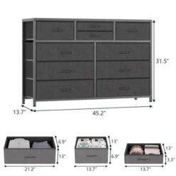 Homfan 10 Drawer Dresser, TV Stand Entertainment Center Fabric Storage Dressers Drawers For Bedroom, Hallway, Closets, Steel Frame, Wood Top -Homfan GUEST 69ba57e3 1073 4d10 b80b 8be016465d64