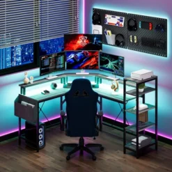 Computer Desk With Power Outlets, 61,4" L Shaped Desk With Full Monitor Stand & Storage Shelves, Corner Desk Gaming Desk, Ergonomic Home Office Desk -Homfan GUEST 6b24fe25 38c5 4d87 a2df be0bdb2f7dbf