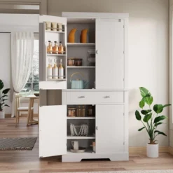 72in Tall Kitchen Pantry Cabinet, Farmhouse Large Cupboard Storage Cabinet With Adjustable Shelves 6 Door Racks For Living Dining Room Laundry -Homfan GUEST 6befec23 9d5c 4dba 80f6 9d86a12daf26