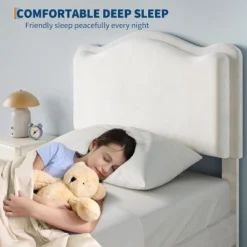 Upholstered Kids Bed Frame With Safe Headboard, Noise-Free Storage Drawer & Strong Wood Slats, Easy Assembly Platform Bed,Beige -Homfan GUEST 6cd2cf26 d22b 4bb6 82c5 743370585698