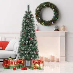 6FT Potted Christmas Tree With 140 Warm LED Lights – Artificial Outdoor Decor For Front Door, Porch, Includes Light Box, Pencil Tree -Homfan GUEST 6cf83048 914b 4573 bfb0 819bd38ba0bb