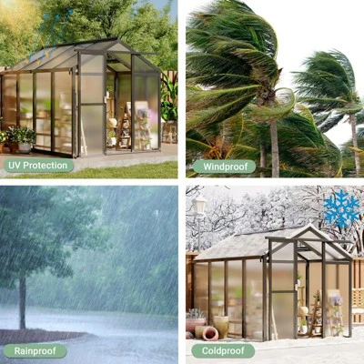 Greenhouses For Outside, Polycarbonate Greenhouse With Aluminum Frame, Lockable Door And Ajustable Roof Vent For Backyard, Green Houses For Outside 8 Greenhouses For Outside, Polycarbonate Greenhouse With Aluminum Frame, Lockable Door And Ajustable Roof Vent For Backyard, Green Houses For Outside - Image 6