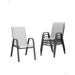 Homfan Patio Stackable Chairs Set Of 4, Outdoor Dining Chairs, Outdoor Furniture With Textilene Fabric & Metal Frame For Patio, Deck, Backyard, Grey -Homfan GUEST 6d1304be 2d4c 4eea a5ac b644011407e7