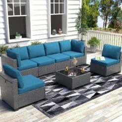 7-Piece Patio Furniture Set, Outdoor Sectional Sofa W/ Dining Table & Thick Cushions, All-Weather PE Wicker For Garden, Deck, Lawn -Homfan GUEST 6d28bd75 2068 40ec 8000 e54c96458ace