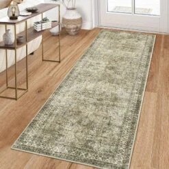 Homfan Runner Rug Washable Kitchen Runner Rug Vintage Floral Distressed Carpet Stain Resistant Throw Carpet With Non-Slip Backing Low Pile Floor Cover -Homfan GUEST 6d768a04 f907 4acd bd5d 74cf2890a742