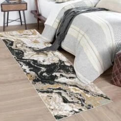Homfan Runner Rug Machine Washable Kitchen Runner Rugs Soft Low Pile Modern Abstract Floor Rug Marble Carpet Runners For Hallway Entryway Bedside