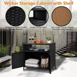 Weatherproof Rattan Storage Cabinet - 2-Door Wicker Patio Box, Outdoor Bar Table For Poolside & Backyard, Garden Furniture -Homfan GUEST 70a5a19b b26c 4808 8112 3f9b1bfd211a