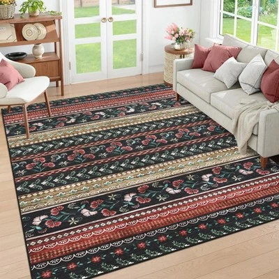 Area Rug For Living Room, Low Pile, High Traffic Indoor Carpet, Modern Floral, Fade-Resistant, Non-Slip, Contemporary Boho Rug For Baby Room 4 Area Rug For Living Room, Low Pile, High Traffic Indoor Carpet, Modern Floral, Fade-Resistant, Non-Slip, Contemporary Boho Rug For Baby Room - Image 2