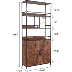 70.8" Bakers Rack With Wine Rack & Goblet Holder, 5-Tier Kitchen Stand With Storage Cabinet For Coffee & Dining Room