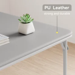 3-Piece Folding Dining Table Set For 2 – Gray Faux Leather Tabletop With 2 Padded Chairs, Space-Saving Modern Square Kitchen & Dining Table -Homfan GUEST 728602cc 4376 4377 bd9b cb40d2590be1