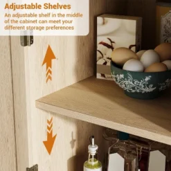 72" Wooden Tall Pantry Cabinet, Kitchen Pantry Storage Cabinets With 4 Door & 4 Adjustable Shelves And A Drawer For Kitchen, Dining Room, Wood -Homfan GUEST 736aae63 e09a 494c af12 f3450b5600a5