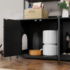 Litter Box Enclosure W/2 Storage Shelves Hidden Cat Litter Box Furniture W/Scratch Pad Indoor Cat House Kitty Box Washroom Cat Bookshelf Cabinet -Homfan GUEST 738acdee 8fc3 454a 9288 c4ee25e8dbef