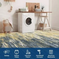 Kitchen Runner Rug Washable Non-Slip, Low Pile Abstract Carpet For Hallway Bathroom Bedroom, Stain Resistant Foldable Floor Mat