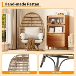 Homfan Egg Chair Wicker Outdoor Chairs, Oversize Patio Chair Rattan Lounger Chair W/ 4 Cushions & Steel Frame Stand For Indoor Outdoor Patio Backyard -Homfan GUEST 7414d7fc 3ebd 420d 9c68 3c5b73f6c768