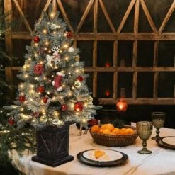 3 Ft Prelit Artificial Christmas Tree, Potted Fake Snow Flocked Christmas Tree With 78 LED Lights, Small Tabletop Battery-Powered Lighted Xmas Tree -Homfan GUEST 74f750c1 5323 4d57 8692 71fc6f7c5958