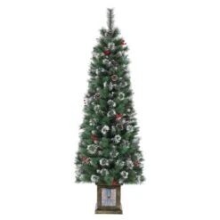 6FT Potted Christmas Tree With 140 Warm LED Lights – Artificial Outdoor Decor For Front Door, Porch, Includes Light Box, Pencil Tree -Homfan GUEST 75008575 088a 4f0d a0af 25fc0e14fac2
