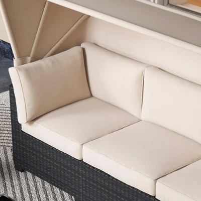 6-Piece Outdoor Patio Set With Waterproof Cushions, Reinforced Glass Table, Canopy & Storage, Durable PE Wicker For Garden And Backyard 9 6-Piece Outdoor Patio Set With Waterproof Cushions, Reinforced Glass Table, Canopy & Storage, Durable PE Wicker For Garden And Backyard - Image 7