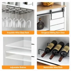 Homfan Farmhouse Coffee Bar Cabinet, Kitchen Hutch Storage With Sliding Barn Door, Tall Sideboard Buffet With Wine Rack, Wine Bar Cabinet,White 11 Homfan Farmhouse Coffee Bar Cabinet, Kitchen Hutch Storage With Sliding Barn Door, Tall Sideboard Buffet With Wine Rack, Wine Bar Cabinet,White -Homfan GUEST 768b063a d8d6 4c58 a8fd 0919cdca24a1